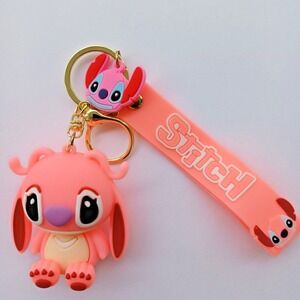 Pink SAD ANGEL STITCH Ears Down KeyChain Backpack STRAP Charm Silicone Rubber 3D
